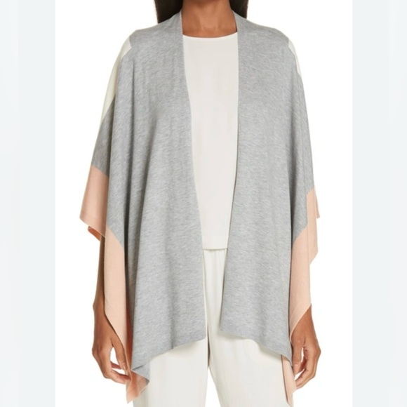 Eileen Fisher Colorblock Poncho Wrap  in Dark Pearl Quiet Luxury - Picture 3 of 12